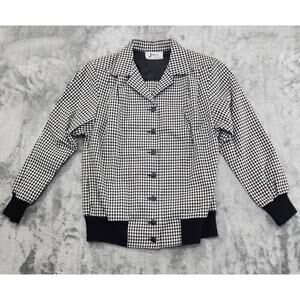 Vintage Joyce Sportswear Houndstooth Bomber Jacket Size M Black White Pockets